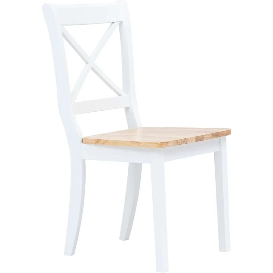 vidaXL Eetkamerstoelen 2 st massief rubberwood naturel en wit, foto 2