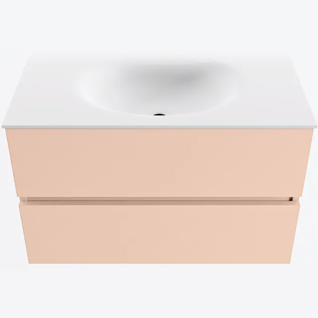 Mondiaz VICA 80cm badmeubel onderkast Rosee 2 lades. Wastafel MOON midden zonder kraangat, kleur Talc.