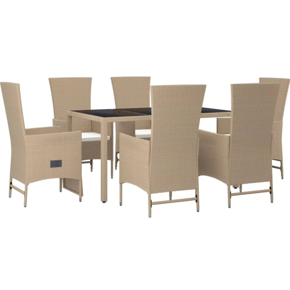 vidaXL 7-delige Tuinset met kussens poly rattan beige