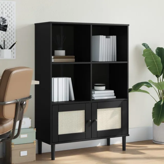 vidaXL Boekenkast SENJA rattan-look 90x35x130 cm grenenhout zwart, foto 2