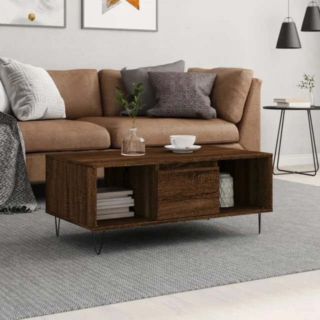 vidaXL Salontafel 90x50x36,5 cm bewerkt hout bruin eikenkleur, foto 2