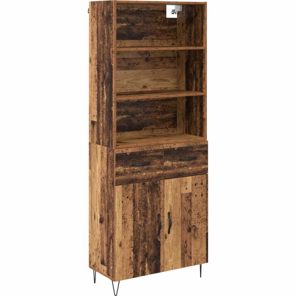 vidaXL Hoge kast 2 st Oudhout 69,5 x 34 x 180 cm Bewerkt hout en glas bruin, foto 3