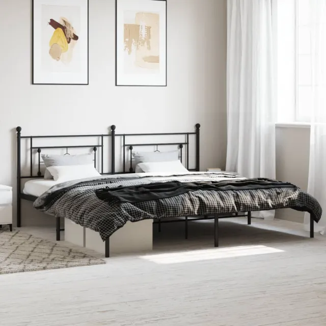 vidaXL Bedframe met hoofdbord metaal zwart 200x200 cm