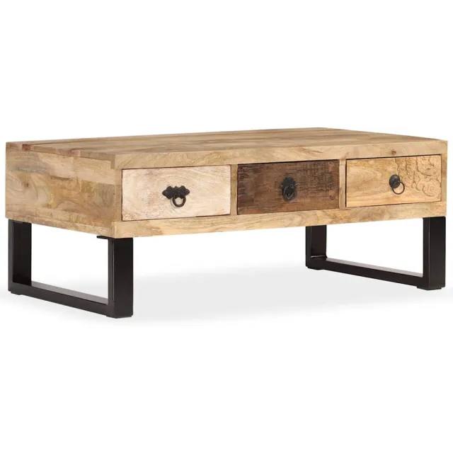 vidaXL Salontafel met 3 lades 90x50x35 cm massief mangohout Bruin