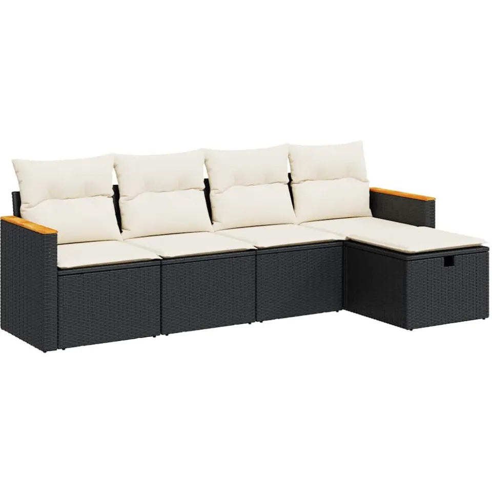 vidaXL 5-delige Loungeset met kussens poly rattan zwart, foto 3