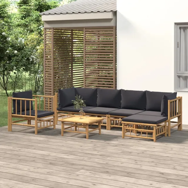 vidaXL 7-delige Loungeset met kussens bamboe donkergrijs Bruin