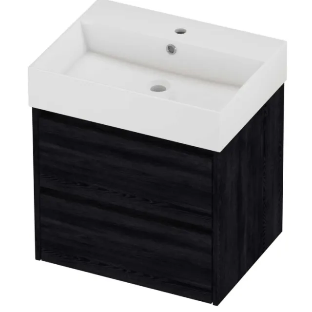 Proline Zara Badmeubelset Porselein Loft 1 Kraangat Symmetrisch 60x46x65 cm Glans Wit Black Oak Eiken