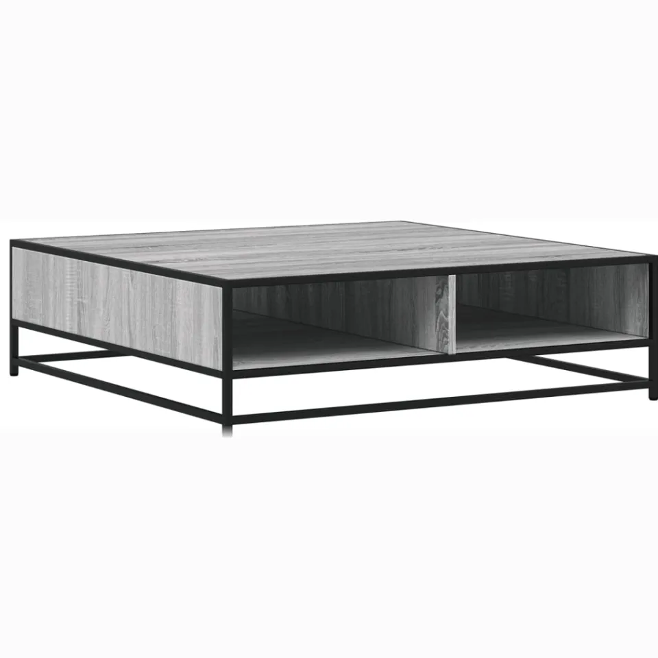 vidaXL Salontafel 100x100x30 cm bewerkt hout en metaal grijs sonoma