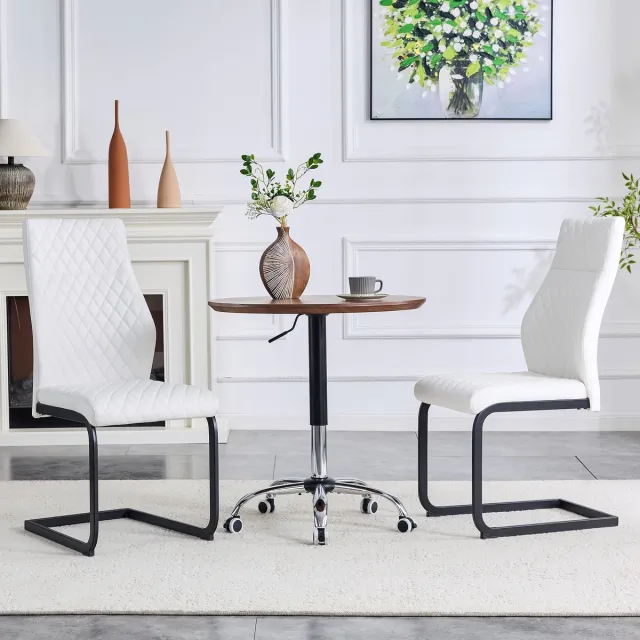 Wishdor Eetkamerstoelen Set Van 2 - Ruitstiksel En Hoge Rugleuning - Modern Ontwerp Voor Eethoek - Metaal En Kunstleer - Wit Met Zwart - Comfortabele Zitting Met Schuimvulling En Antislip Voeten - 100 Cm Wit + Zwart