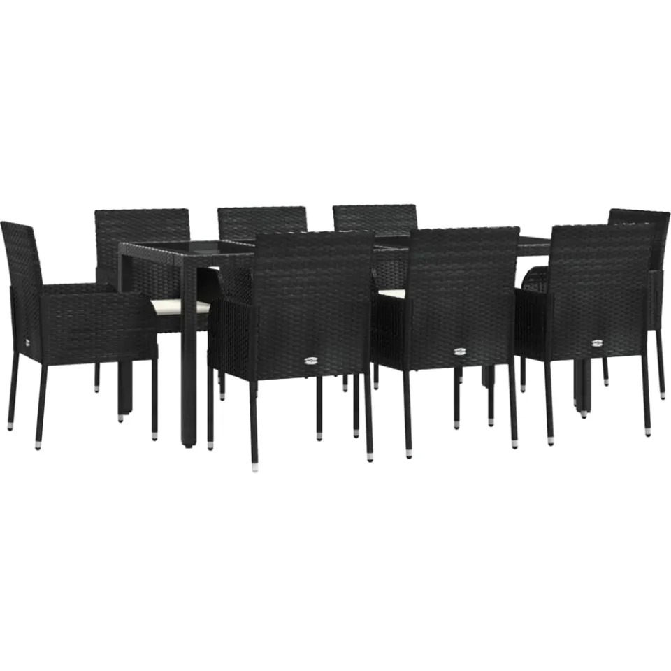 vidaXL 9-delige Tuinset poly rattan zwart