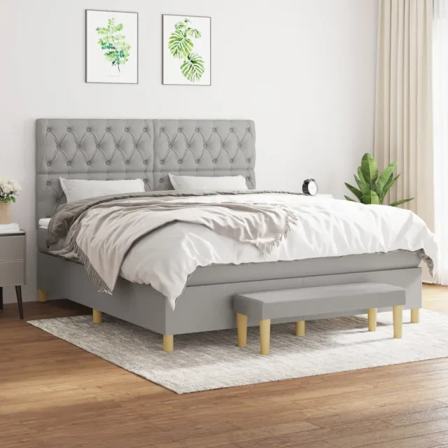 vidaXL Boxspring met matras stof lichtgrijs 160x200 cm grijs