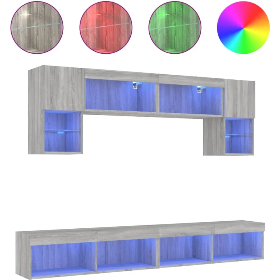 vidaXL 6-delige Tv-wandmeubelset met LED grijs sonoma eikenkleurig, foto 4