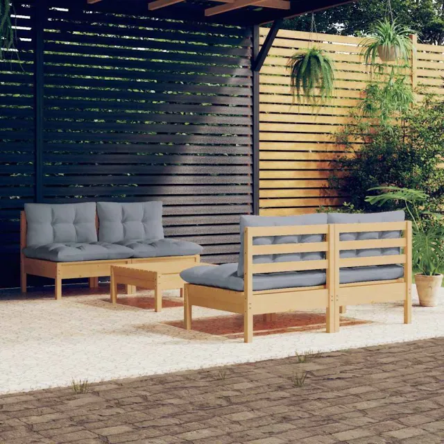 vidaXL 5-delige Loungeset met grijze kussens grenenhout grijs, foto 2