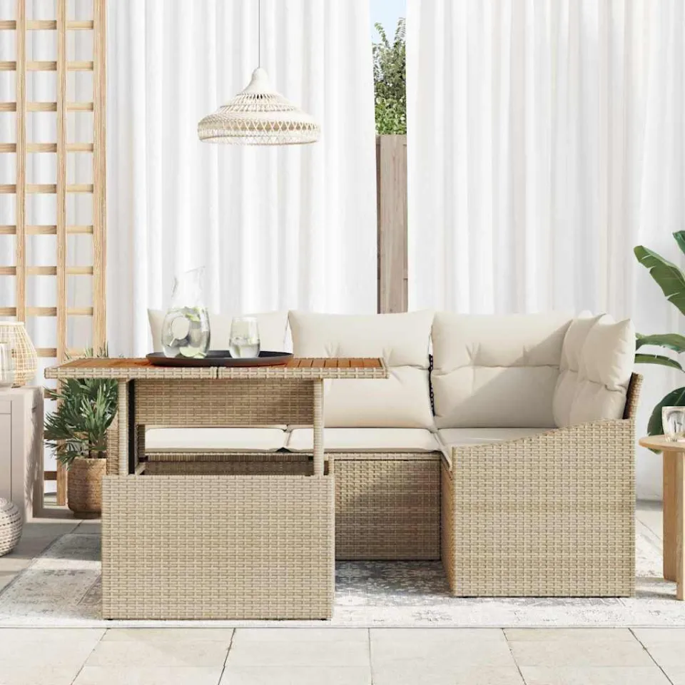 vidaXL Tuin Sofa Set 5 st Beige Poly riet, foto 3