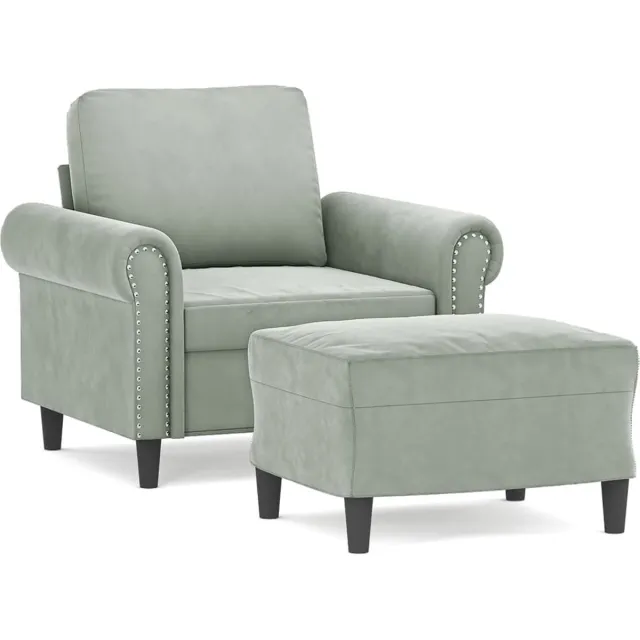 vidaXL Fauteuil - met - voetenbank - 60 - cm - fluweel - lichtgrijs
