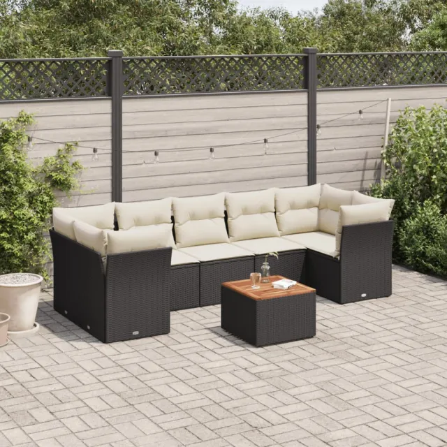 vidaXL 8-delige Loungeset met kussens poly rattan zwart, foto 2