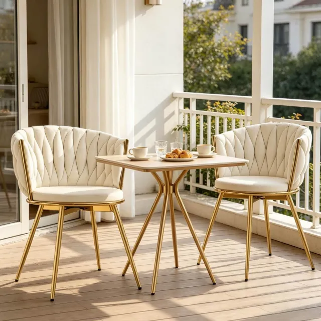 HAUSS SPOLE Eetkamerstoel - Set Van 2 - 360 Graden Draaibaar Met Armleuning En Gepolsterde Rugleuning - Velvet Beige