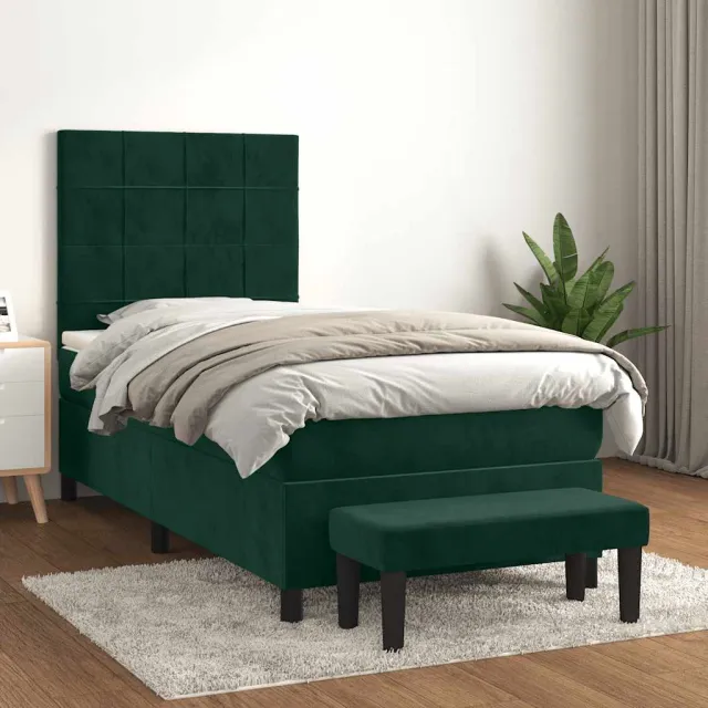 vidaXL Boxspring met matras fluweel donkergroen 100x200 cm groen