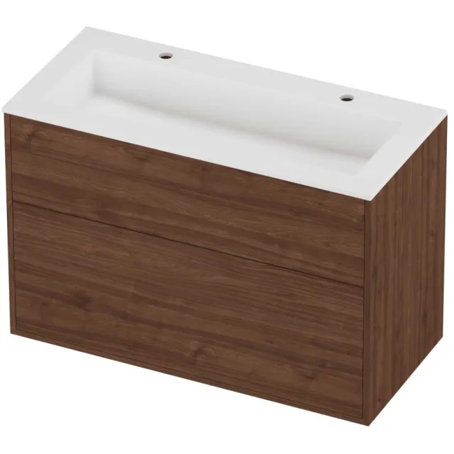 Proline Aristo Badmeubelset Polystone Elegant 2 Gaten 100x46x67 cm Mat White Indian Walnut Houtlook