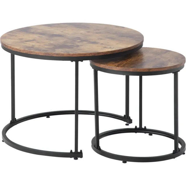Ropilly Ronde salontafel set van 2 - Geneste bijzettafel - Ruimtebesparend - Stapelbaar - Metalen frame - Woonkamer - 50x70,5 cm en 45,5x44 cm - Bruin Bruin (houtlook)