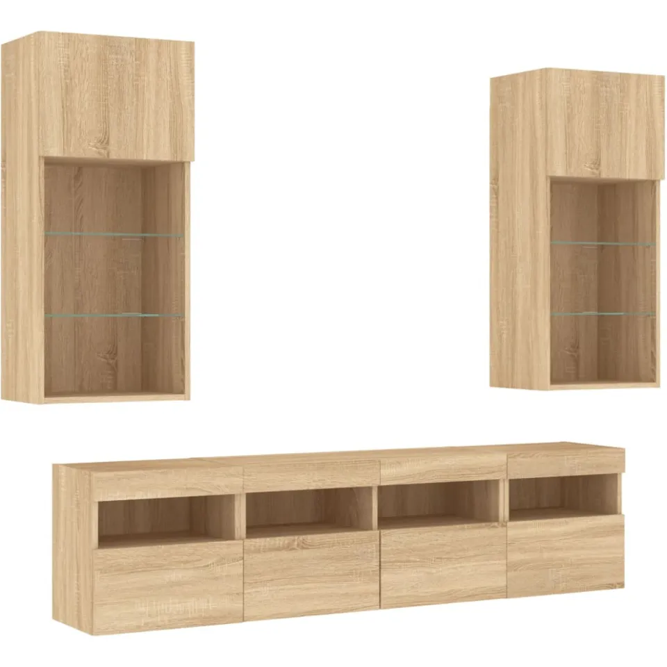 vidaXL 5-delige Tv-wandmeubelset met LED bewerkt hout sonoma eiken Bruin