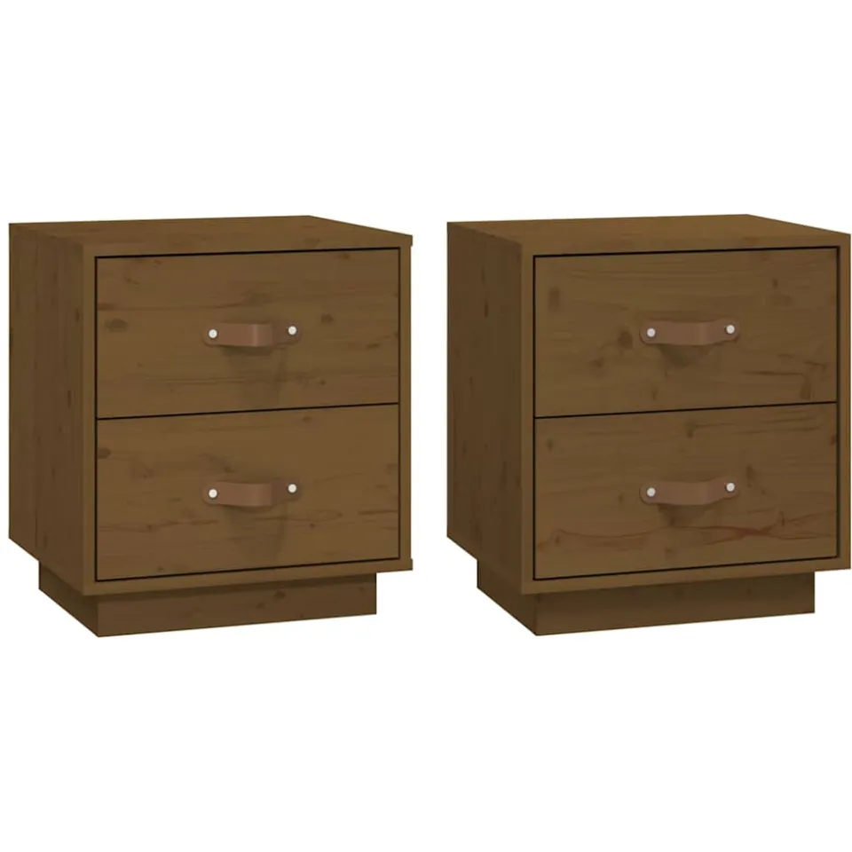 vidaXL Nachtkastjes 2 st 40x34x45 cm massief grenenhout honingbruin