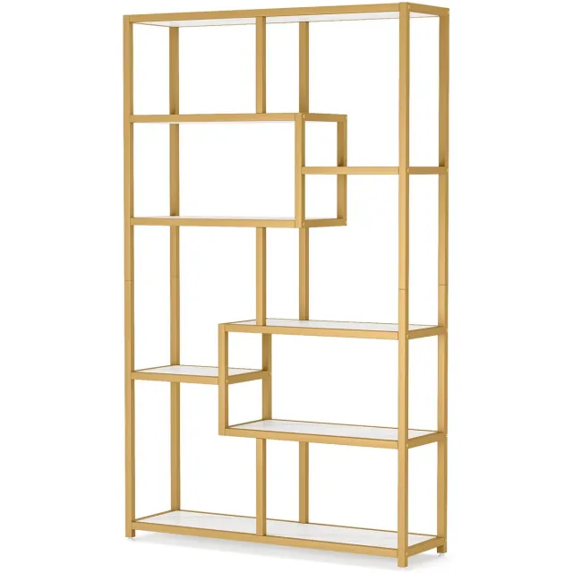 Happiq Boekenkast Nalito - Goud - Met 5 Lagen - Marmerlook - Voor Woonkamer, Slaapkamer of Kantoor Wit