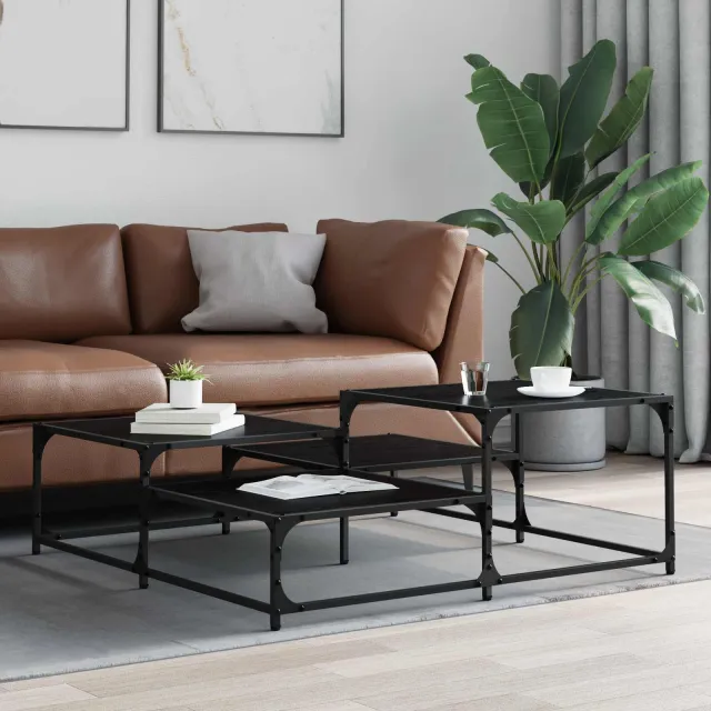 vidaXL Salontafel Zwart eiken 107 x 107 x 40 cm Bewerkt hout, foto 2