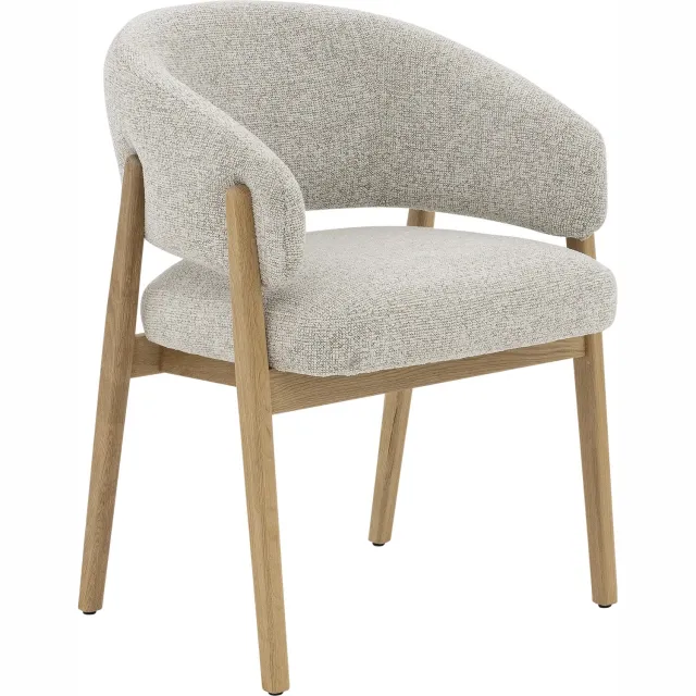 Goossens Eetkamerstoel Hayley - Beige - Stof - Met Armleuning stof gemeleerd fijn geweven beige