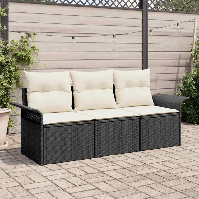 vidaXL Tuin Sofa Set 3 st Zwart Poly riet, foto 2