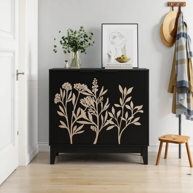 COVREO Buffetkast 80 x 38 x 76 cm - 2 deuren, verstelbare planken, MDF, zwart