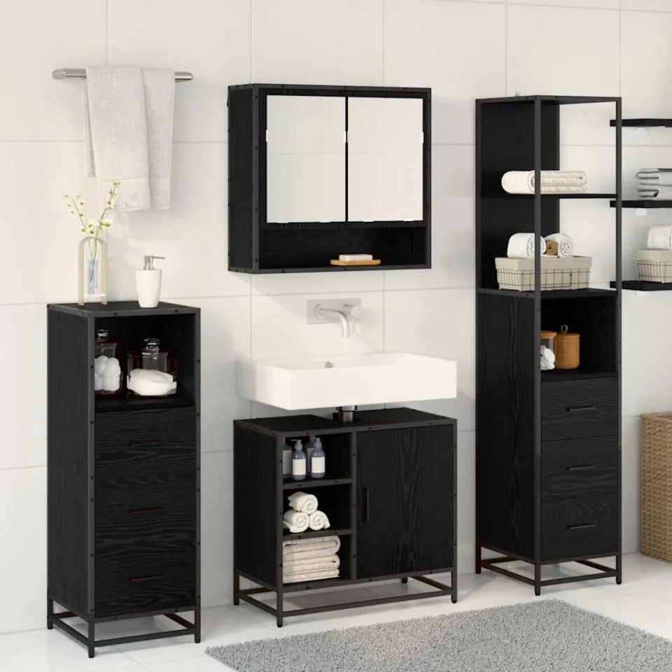 vidaXL Badkamermeubelset 3 st Zwart Eiken 35 x 37,5 x 166 cm, foto 4