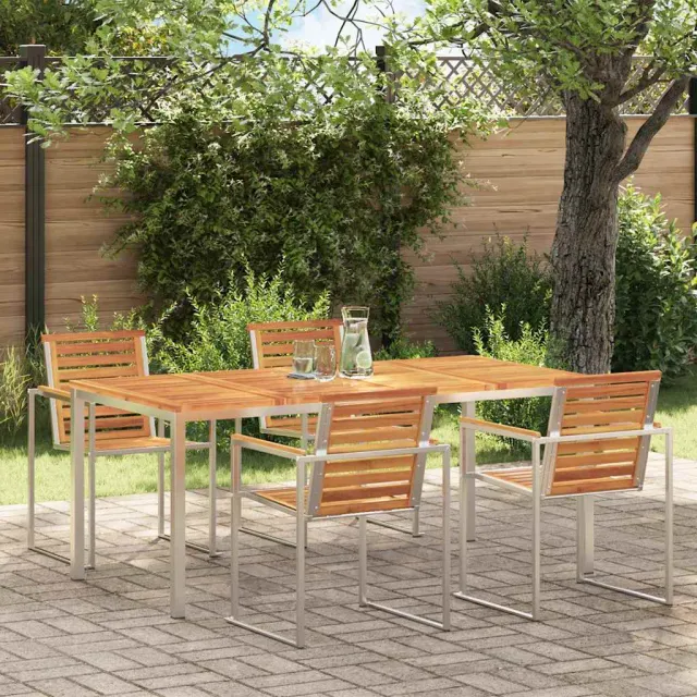 vidaXL Eettafel 180x90x75 cm Massief Acacia Hout en Roestvrijstaal, foto 2