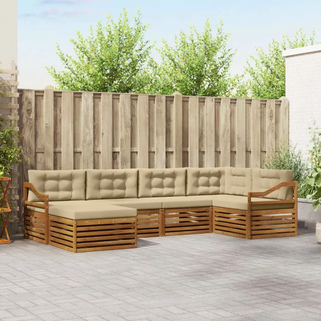 vidaXL Buiten bankenset 6 st 6-zits Natuurlijk en Beige