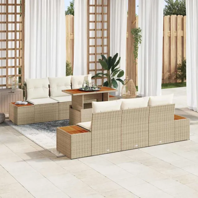 vidaXL Tuin Sofa Set 7 st Beige Poly riet, foto 2