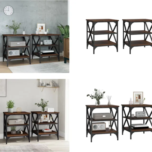 vidaXL Bijzettafels - 2 - st - 40x42x50 - cm - bewerkt - hout - bruin - eikenkleur bruineiken