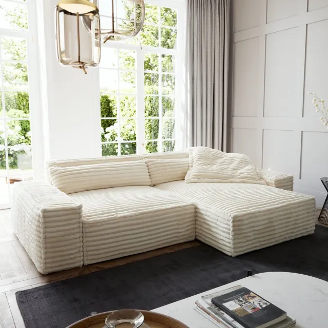 DELIFE Hoekbank Sirpio XL 270x170 cm Pluche Koord Beige Recamiere Variabel