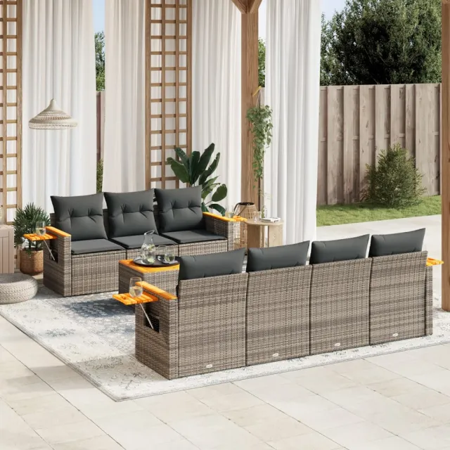 vidaXL 8-delige Loungeset met kussens poly rattan grijs, foto 2