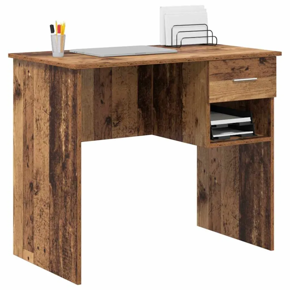 vidaXL Bureau Oud Hout 90 x 49 x 75 cm Bewerkt hout Bruin