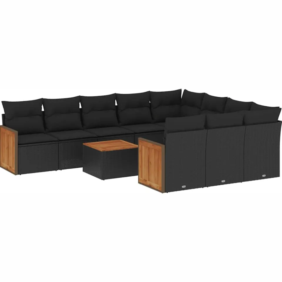 vidaXL 11-delige Loungeset met kussens poly rattan zwart, foto 3