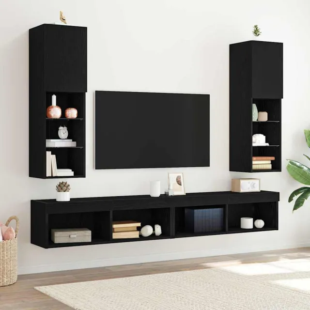 vidaXL Tv-meubelset 2 st Zwart Eiken Bewerkt hout, foto 2