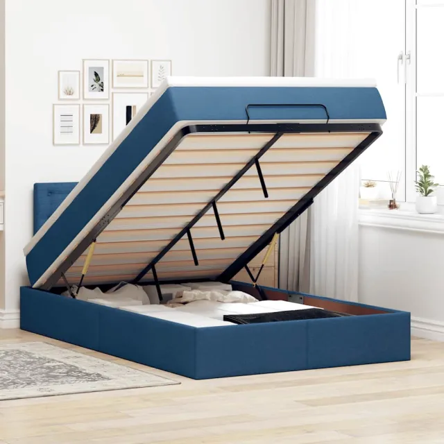 vidaXL Ottoman bed met matras 120x190 cm stof blauw
