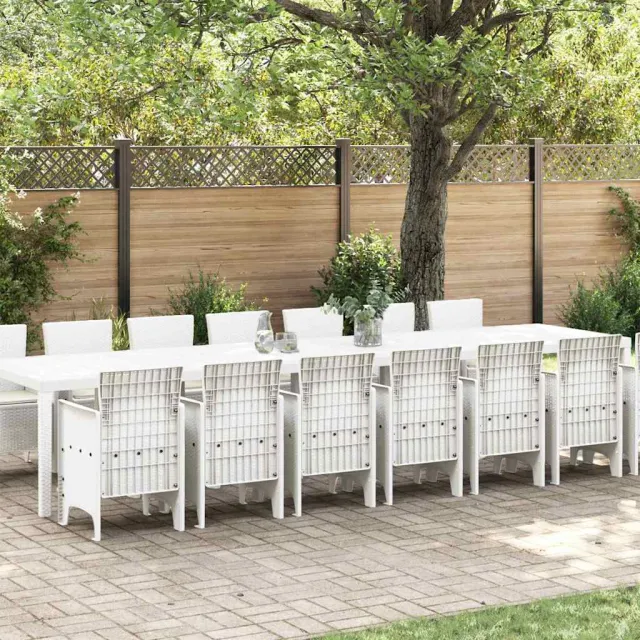 vidaXL Tuin Eettafelset met kussens 15 st Wit PP