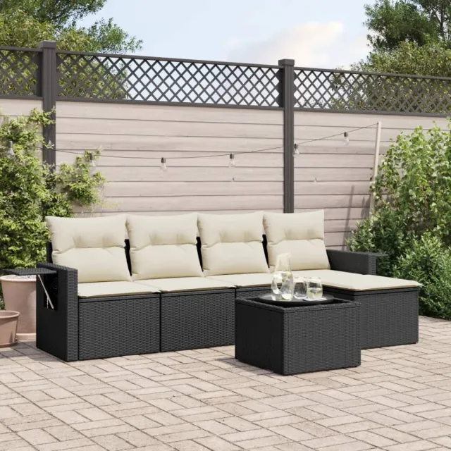 vidaXL 6-delige Loungeset met kussens poly rattan zwart, foto 2