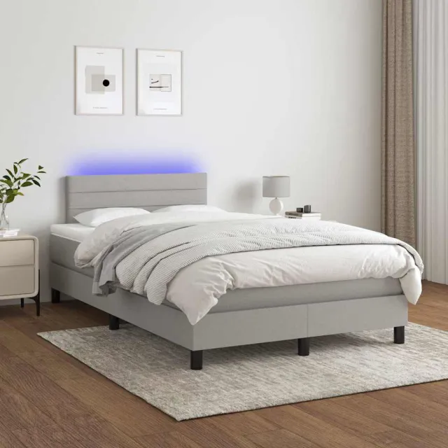 vidaXL Boxspring met matras en LED stof lichtgrijs 120x200 cm grijs