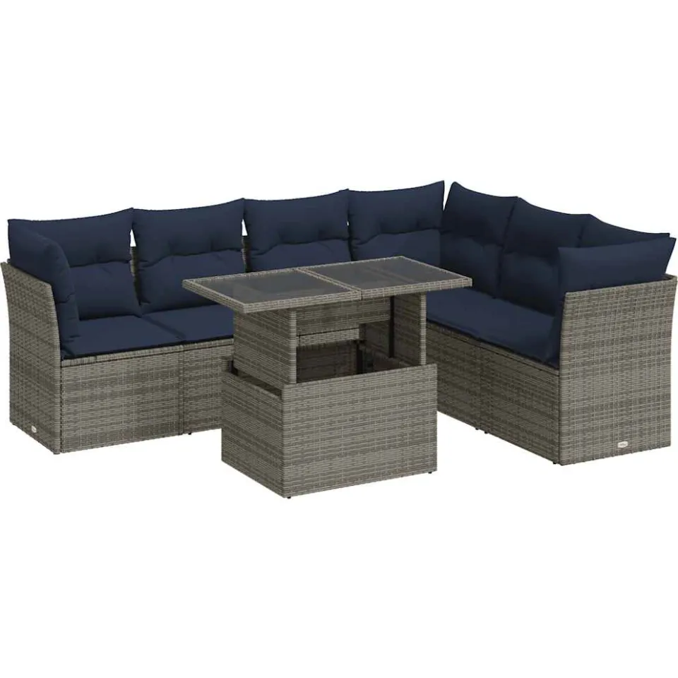 vidaXL 7-delige Loungeset met kussens poly rattan acacia zwart, foto 3