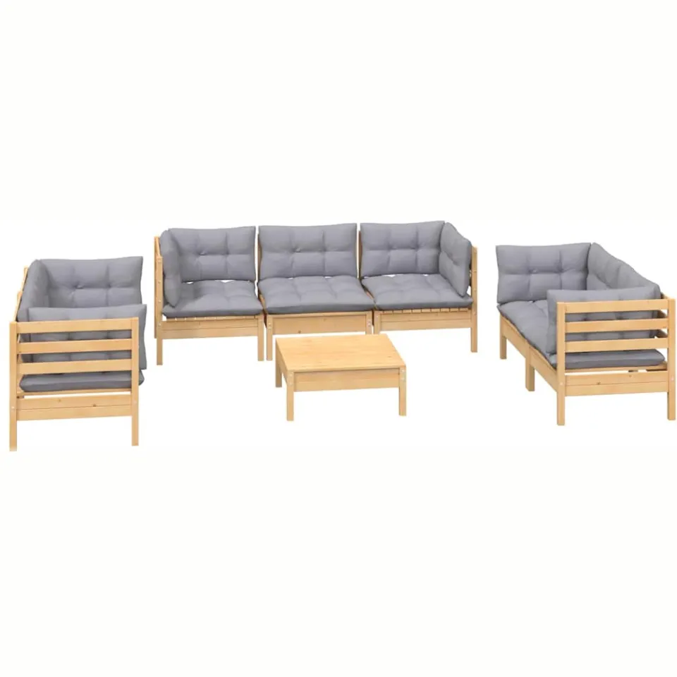 vidaXL 8-delige Loungeset met grijze kussens grenenhout Grijs