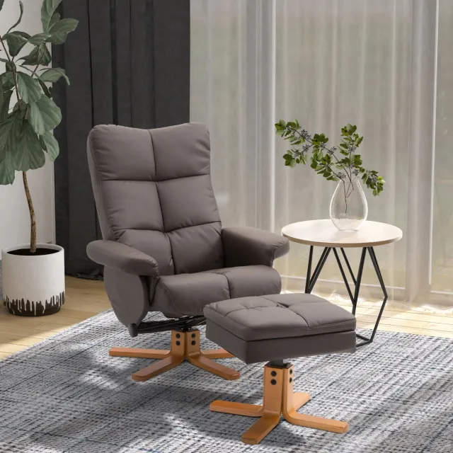 COVREO Relaxfauteuil 80x86x99 cm bruin, hout met hocker en opbergruimte