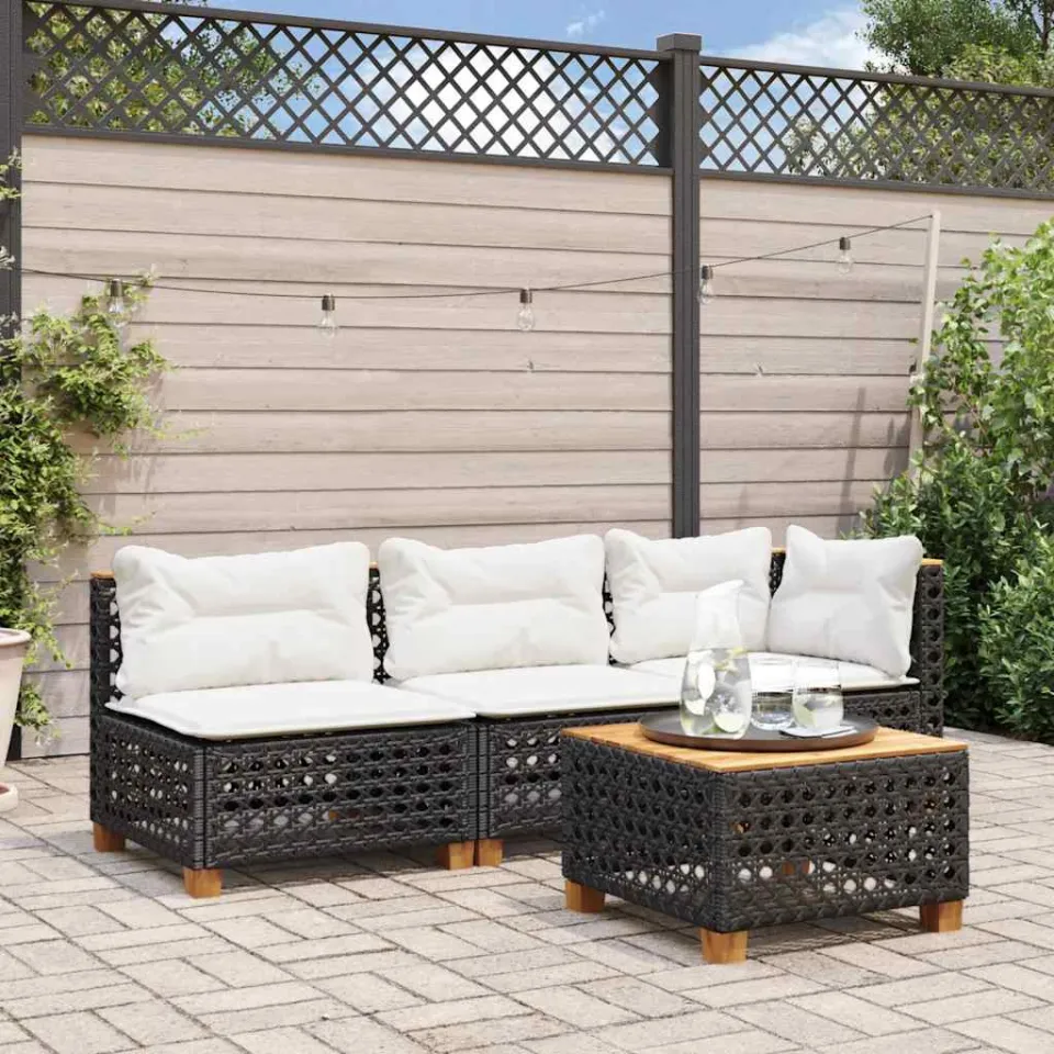 vidaXL Tuintafel 55x55x36 cm poly rattan en acaciahout zwart, foto 3