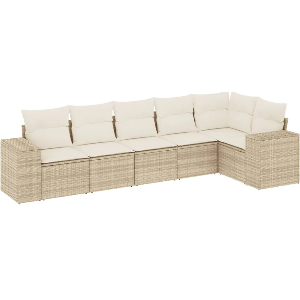 vidaXL 6-delige Loungeset met kussens poly rattan beige, foto 3